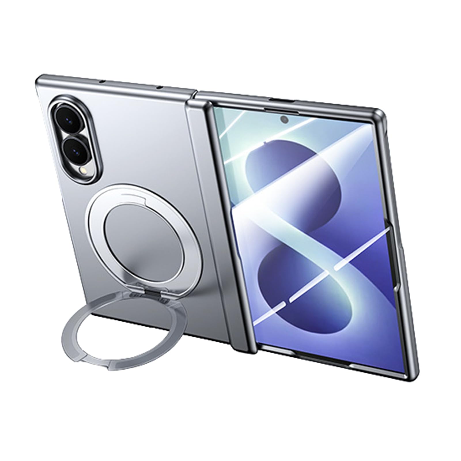 FDUJINH Case for Samsung Galaxy Z Fold 8, Folding Hidden Ring Kickstand Holder Cover Built-In Screen Protector Slim Hinge Shockproof Shell,Grey,Fold 8