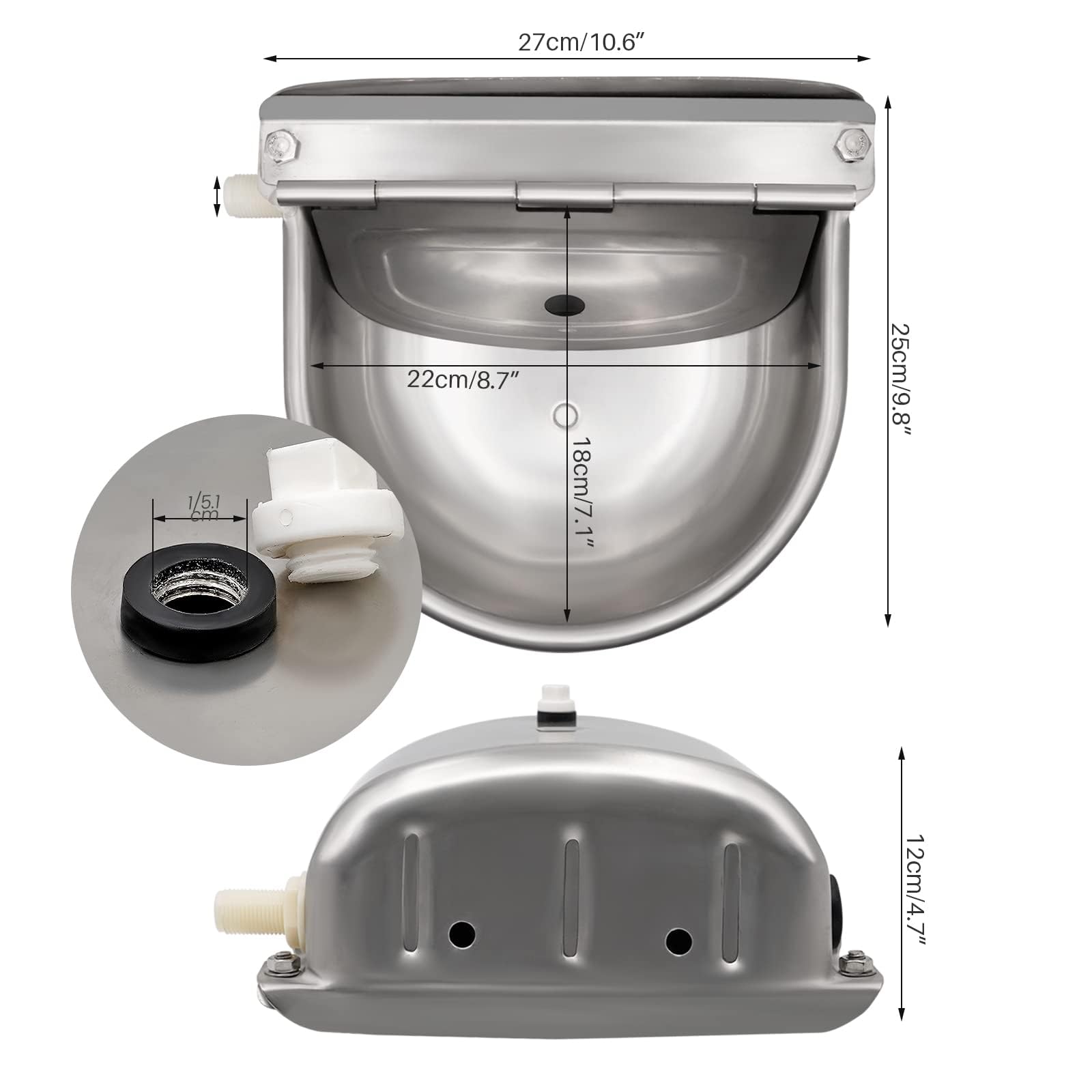 Bebedero Automatico con 2 Piezas 1/2" Válvula de Flotador, Acero Inoxidable Cuenco Waterer Automático para Perro, Ternero, Conejo, Lechón, Oveja, Cabra