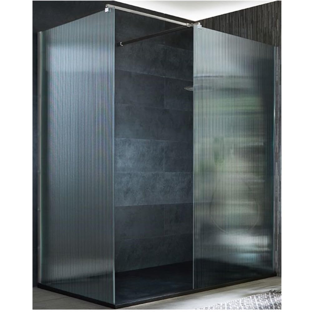 Milano Graphite Florence Chrome Corner Fluted Glass Shower Enclosure Tray - 1500Mm X 800Mm
