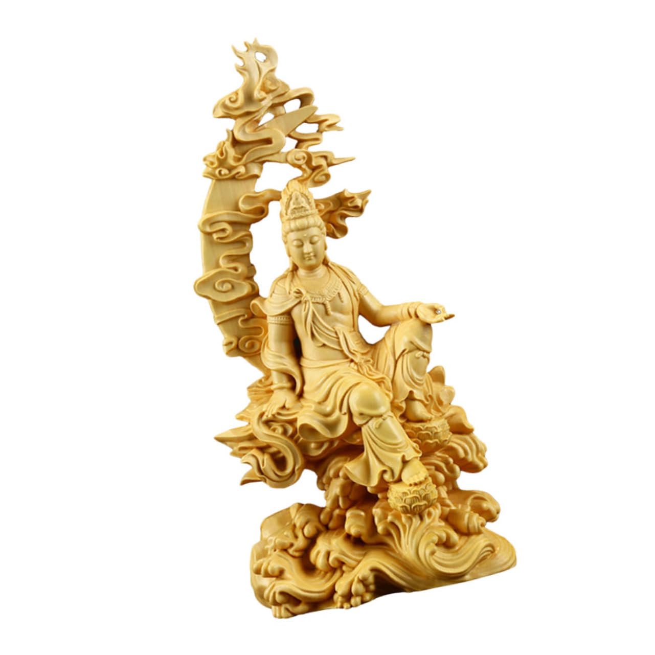 Statue du Bodhisattva bois massif 18 cm, le cadeau spirituel traditionnel idéal