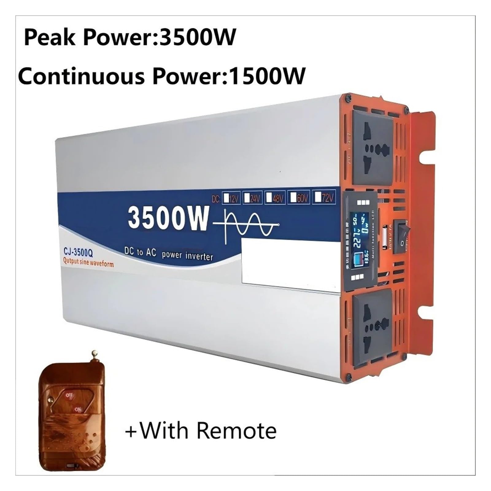 Power Inversor Corriente 6500W 3500W 5000W Inversor Onda Sinusoidal para Pura 12V/24V 48V/60V 72V 220V Convertidor Transferencia Adaptador Carga Voltaje Universal(3500W Remote,12V,230V 50HZ)