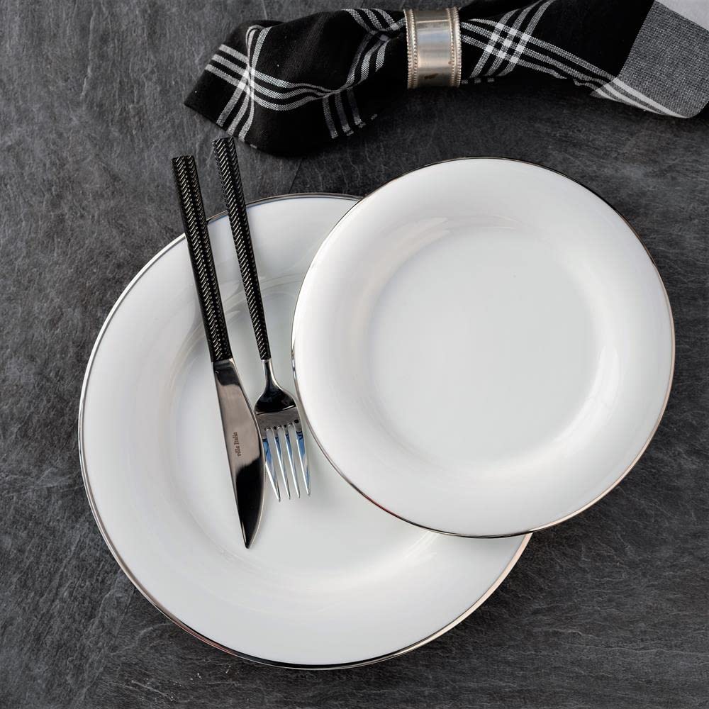 VILLA ITALIA Serwis obiadowy na 12 osób porcelanowy Zestaw naczyń, Zastawa stołowa, Talerz płytki, Talerz głęboki, Talerz deserowy, Salaterka, Misa, PLUS PLATIN NZ138