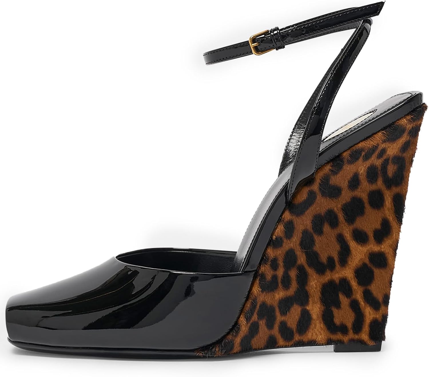 Womens Peep Toe Wedge Heel Patent Leather Pumps with Strap Platform Wedge Sandals for Party Dress - Image 2