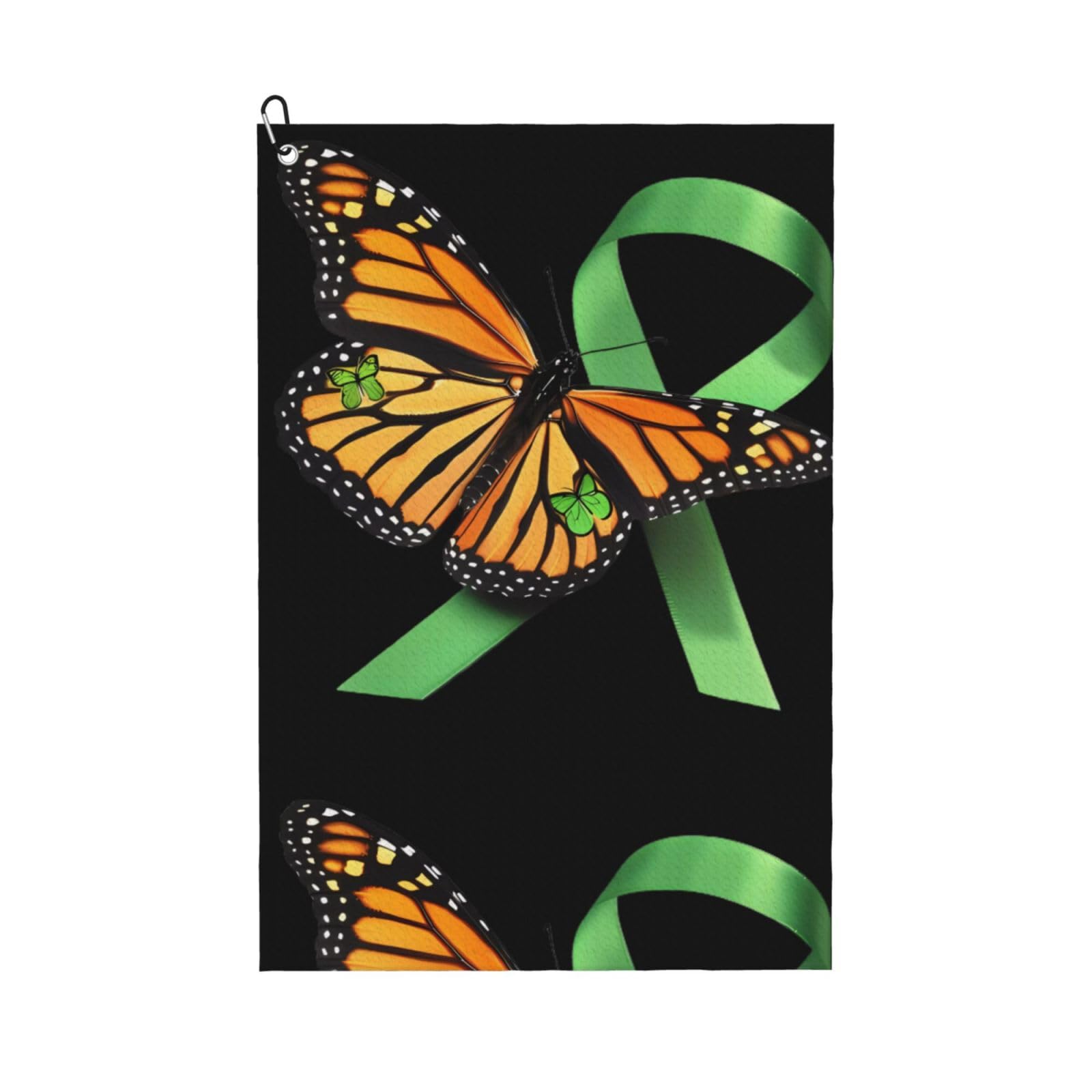 peiyeety Monarch Butterfly with Hope KidneyAwareness Microfiber Golf Towel with Carabiner Clip, 16x24 Inch Absorbent Waffle Weave Towel for Golf Bags