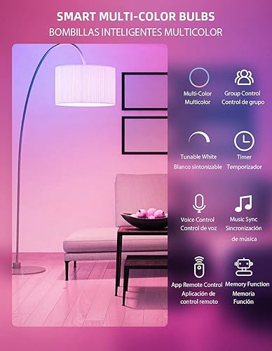 Miniatura 2 de Bombillas LED inteligentes WiFi, compatibles con Alexa y Google Home Assistant, sincronización de música, bombilla cambiante multicolor, A19 E26 10W