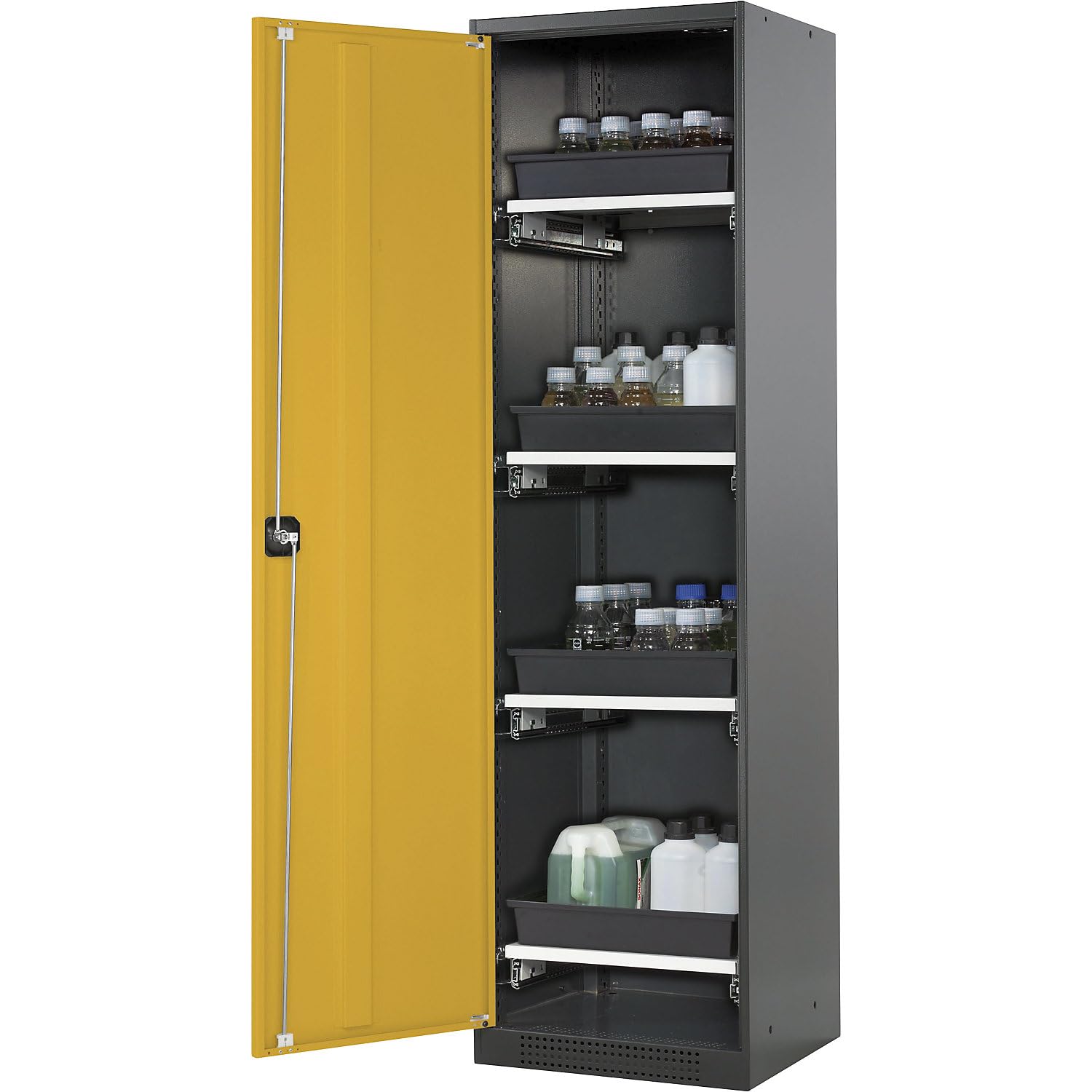 asecos | Armoire de Laboratoire pour Produits Chimiques | 1 Porte | Armoire Haute | 4 tablettes coulissantes | sans vitre | Jaune