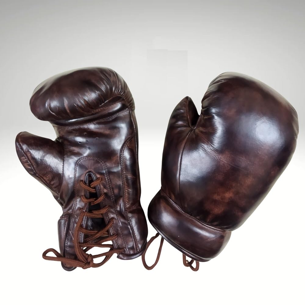 Vintage Style Leather Boxing Gloves for Strength Training, Luxury