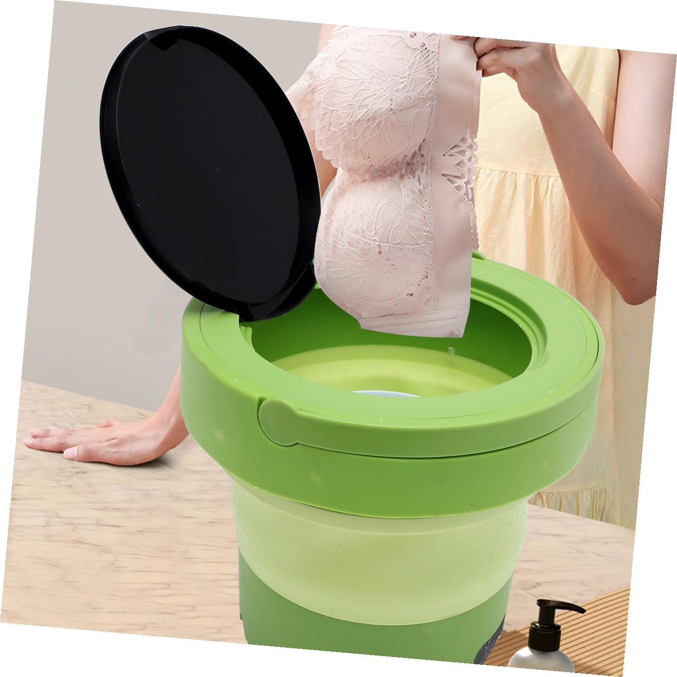 Portable Mini Washing Machine Foldable Compact Clothes Washer for Travel Dorm Apartment Lightweight Sturdy Design Easy Stain Removal US Plug Green