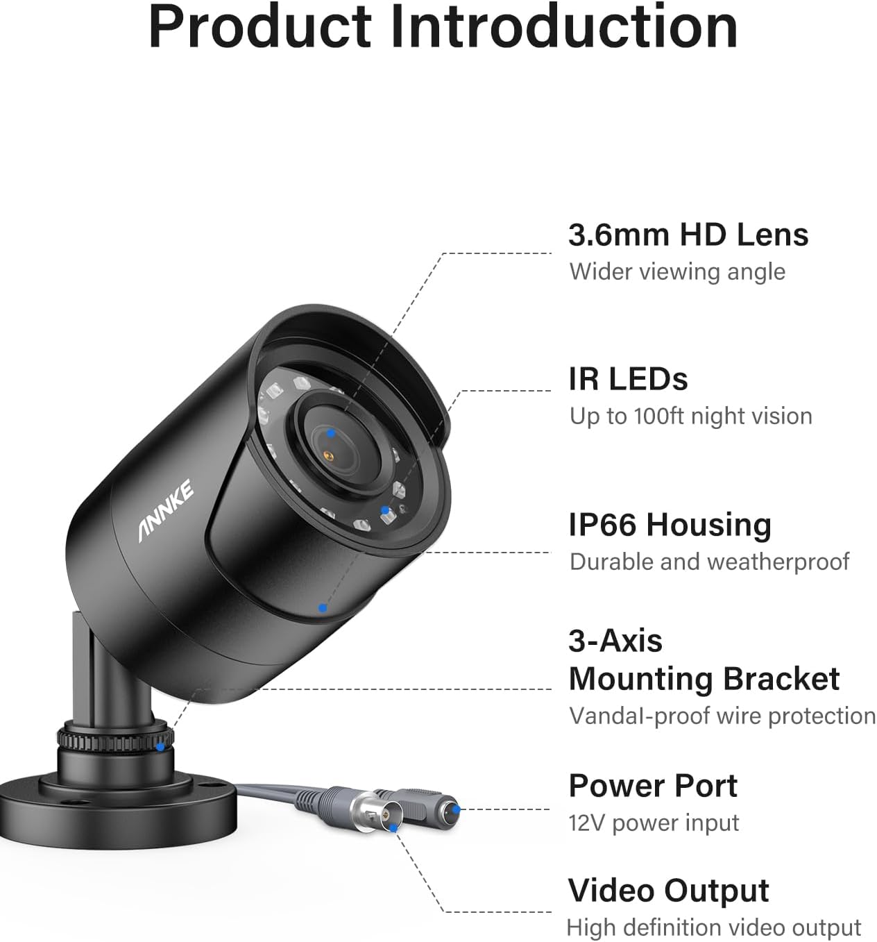 ANNKE 1080p HD-TVI Security Surveillance Camera for Home CCTV System, 2MP Bullet BNC Camera with 85 ft Super Night Vision, IP66 Surveillance Weatherproof Add–on Wired Camera - E200 10 61FW6gi4A8L. AC SL1500