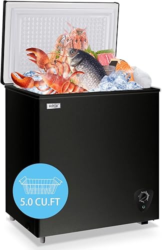 Congelador de pecho de 50 pies cúbicos pequeño congelador de puerta superior negra con cesta extraíble bajo ruido 7 temperaturas ajustables y ahorro