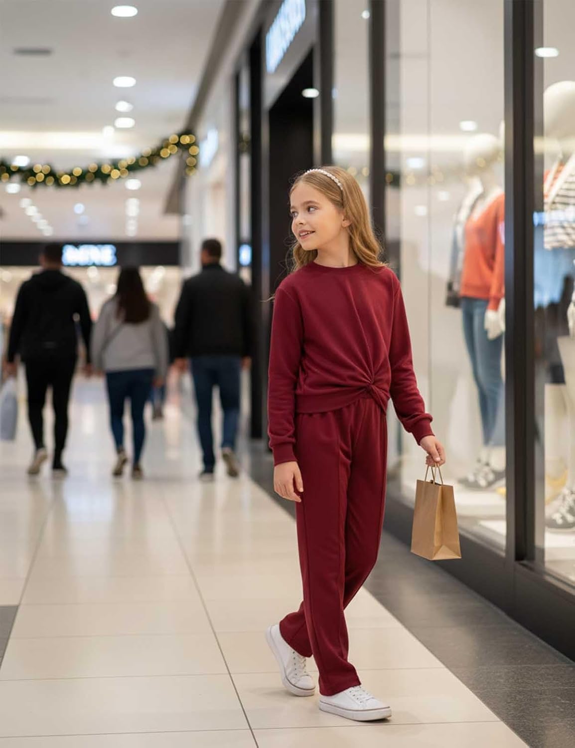 Zupora Girls Fall Outfits 2 Piece Sweatsuit Twist Front Pullover Sweatshirt Wide Leg Sweatpants Tracksuit Kid Clothing Set - Image 4