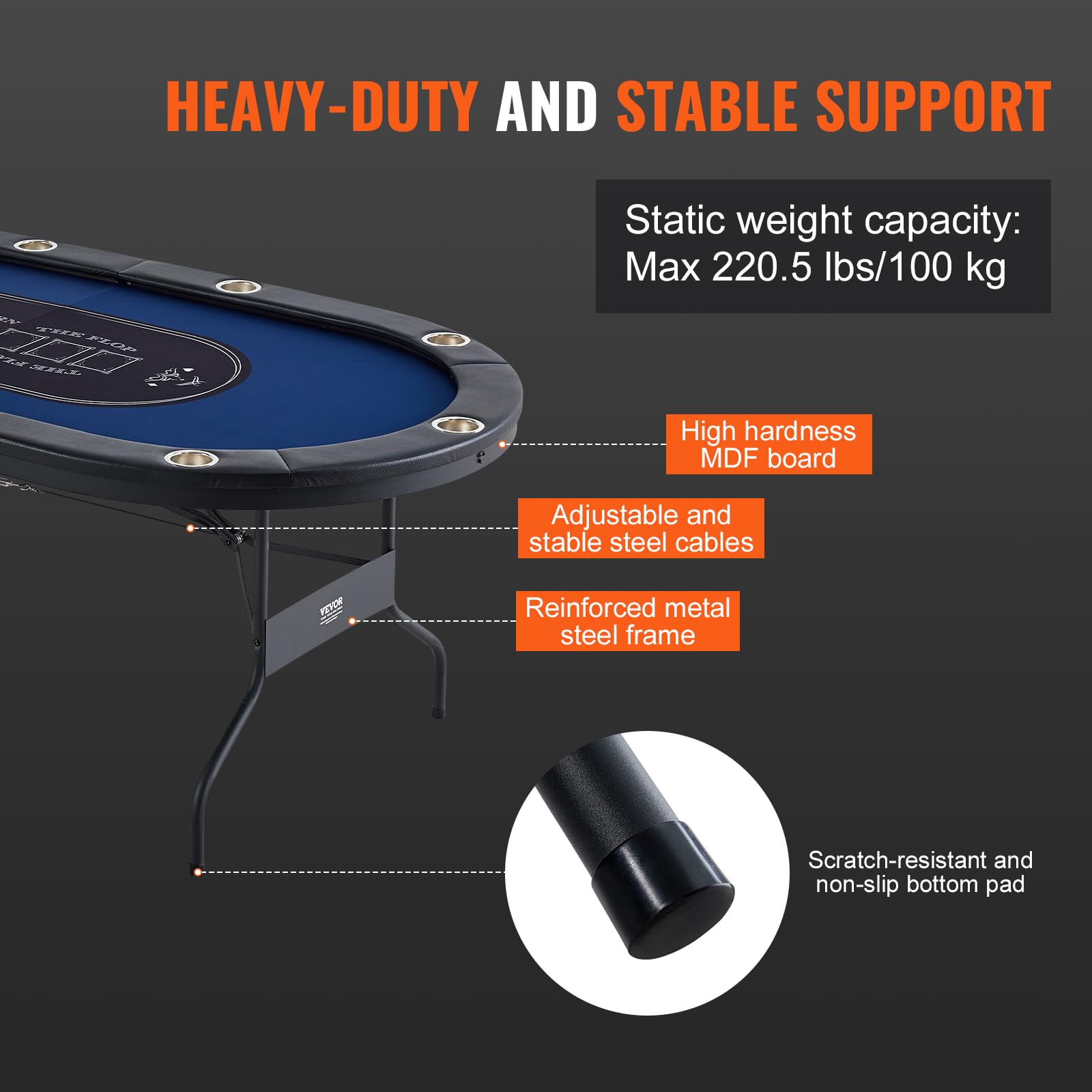 VEVOR Casino Pokertisch Klappbar 2140 x 1070 x 760 mm Schwarz Blau für 10 Spieler mit Staubschutzhülle