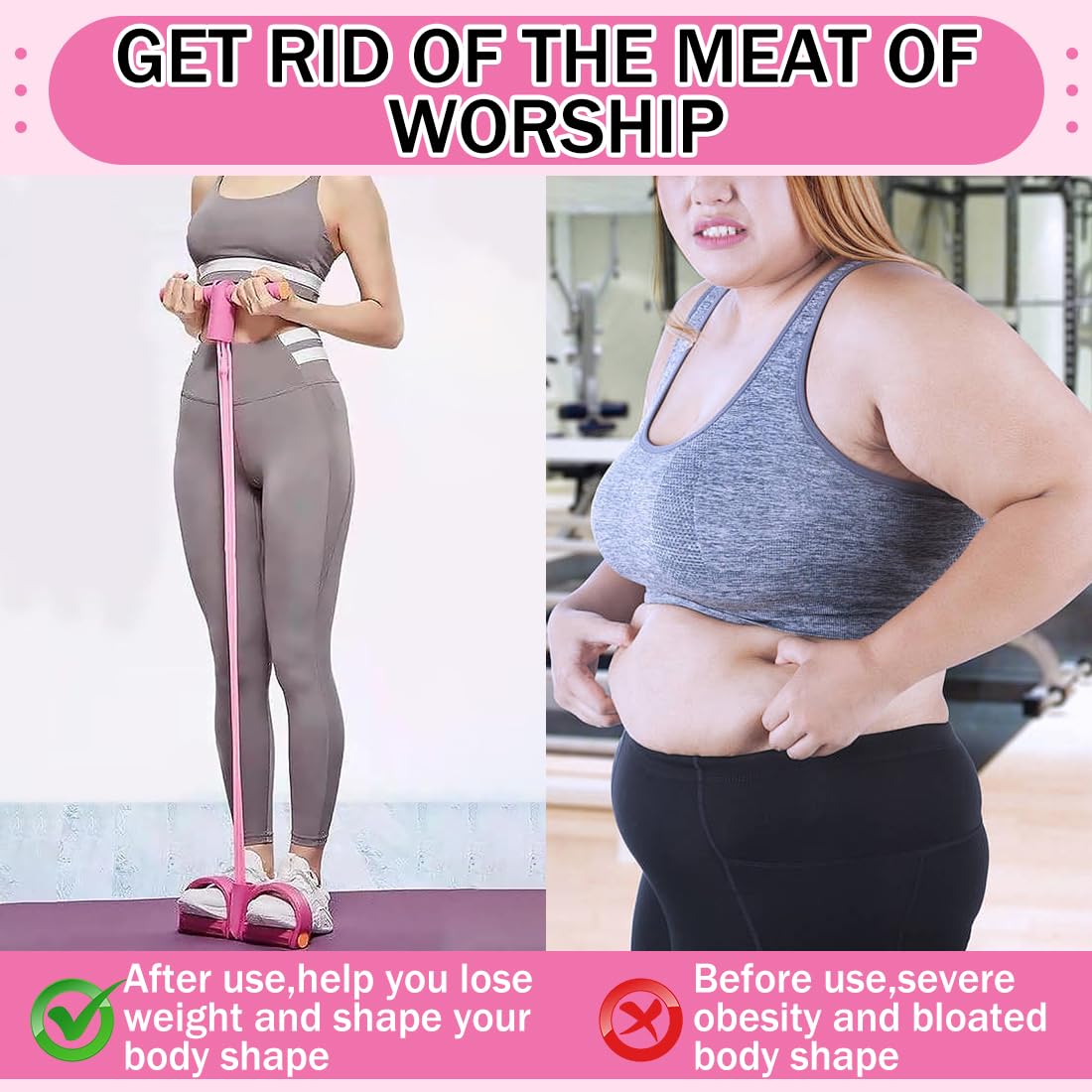 Fasce Resistenza Fitness-Pedale A 8 Tubi Caviglie Fascia Elastica Esercizi Stretching Uomini Donne Fascia Resistenza Con Impugnatura Corda Trazioni Fasce Tensione Attrezzatura Esercizi (Rose)
