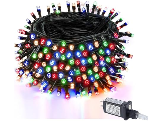 Miniatura 9 de Guirnalda de 300 luces LED de Navidad de 100 pies para exteriores, luces de árbol de alambre verde, luces parpadeantes para dormitorio con 8 modos