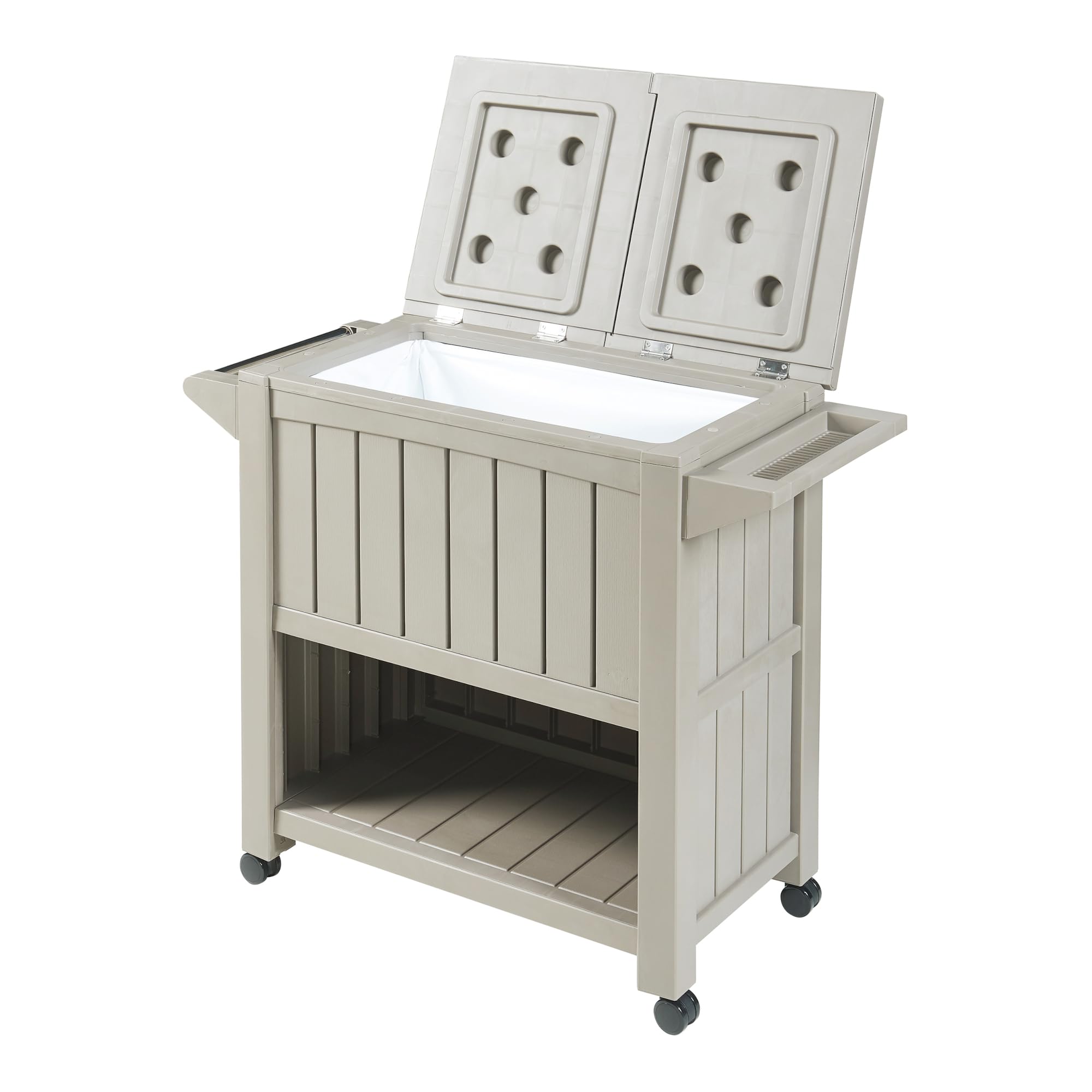 casa.pro Carrito Nevera Arsita para Bebidas Carro de Servicio Multiusos con Bolsa de Nevera Carro Auxiliar para Jardín Balcón Barbacoa PVC Plástico 102 x 47 x 87 cm - Beige