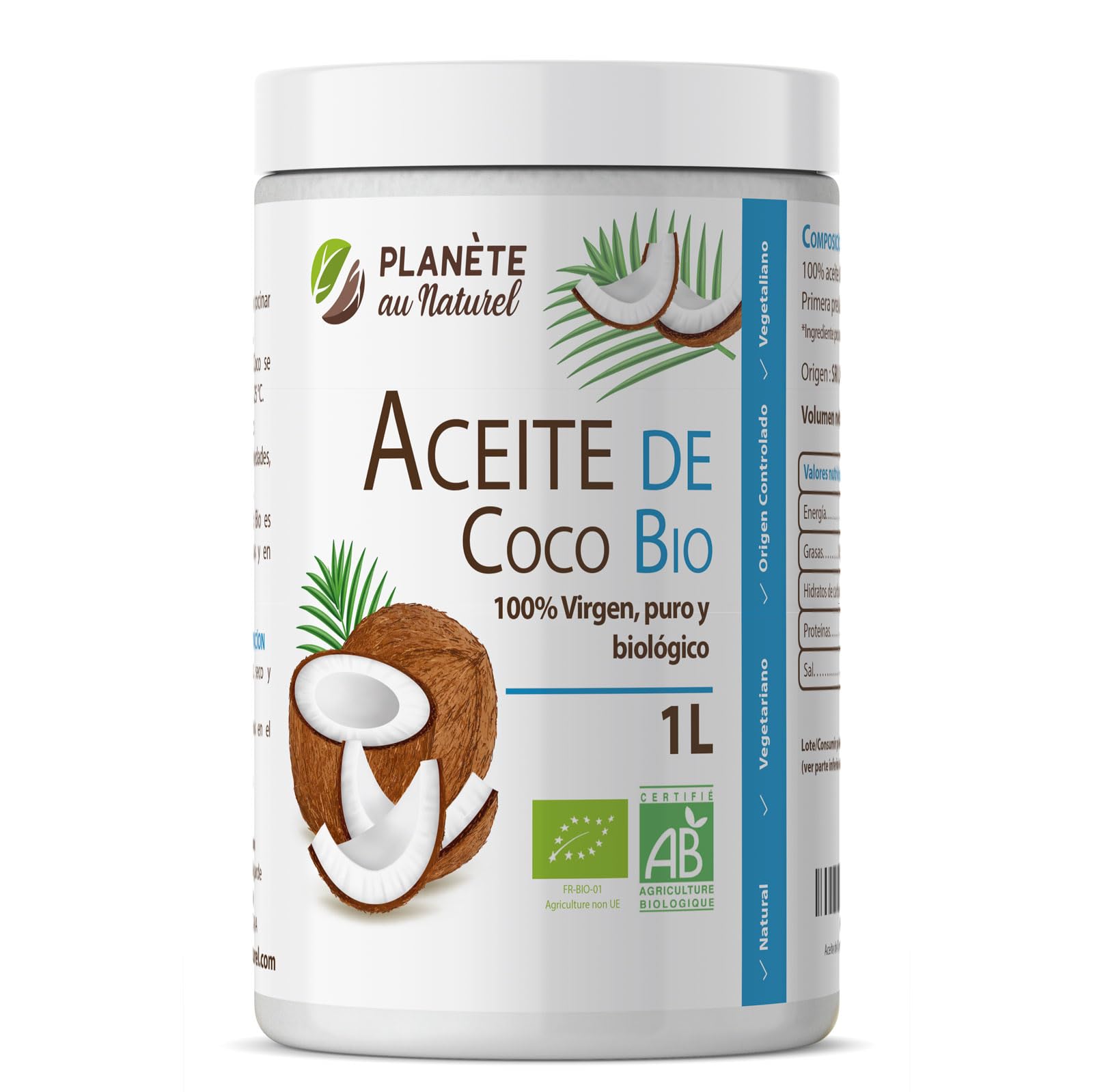 Aceite de Coco Virgen Orgánico 1 L Prensado en Frío Virgen Extra