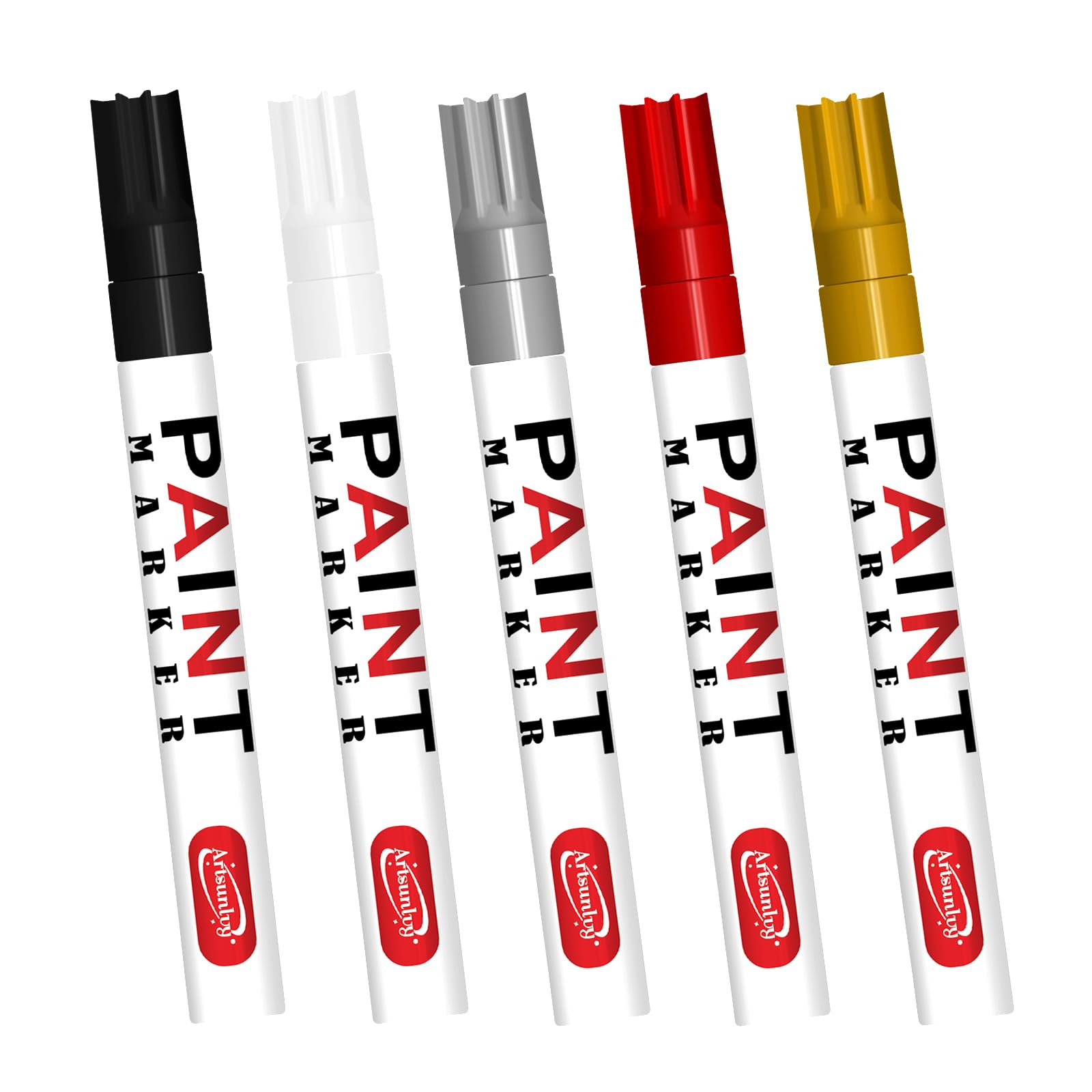 Paint Pens Permanent Markers Gold, white, black, red, silver Oil Based Quick Dry Waterproof Markers for Tire, Rubber,Wood, Rock painting, Metal, Canvas, Plastic, Dark Surface