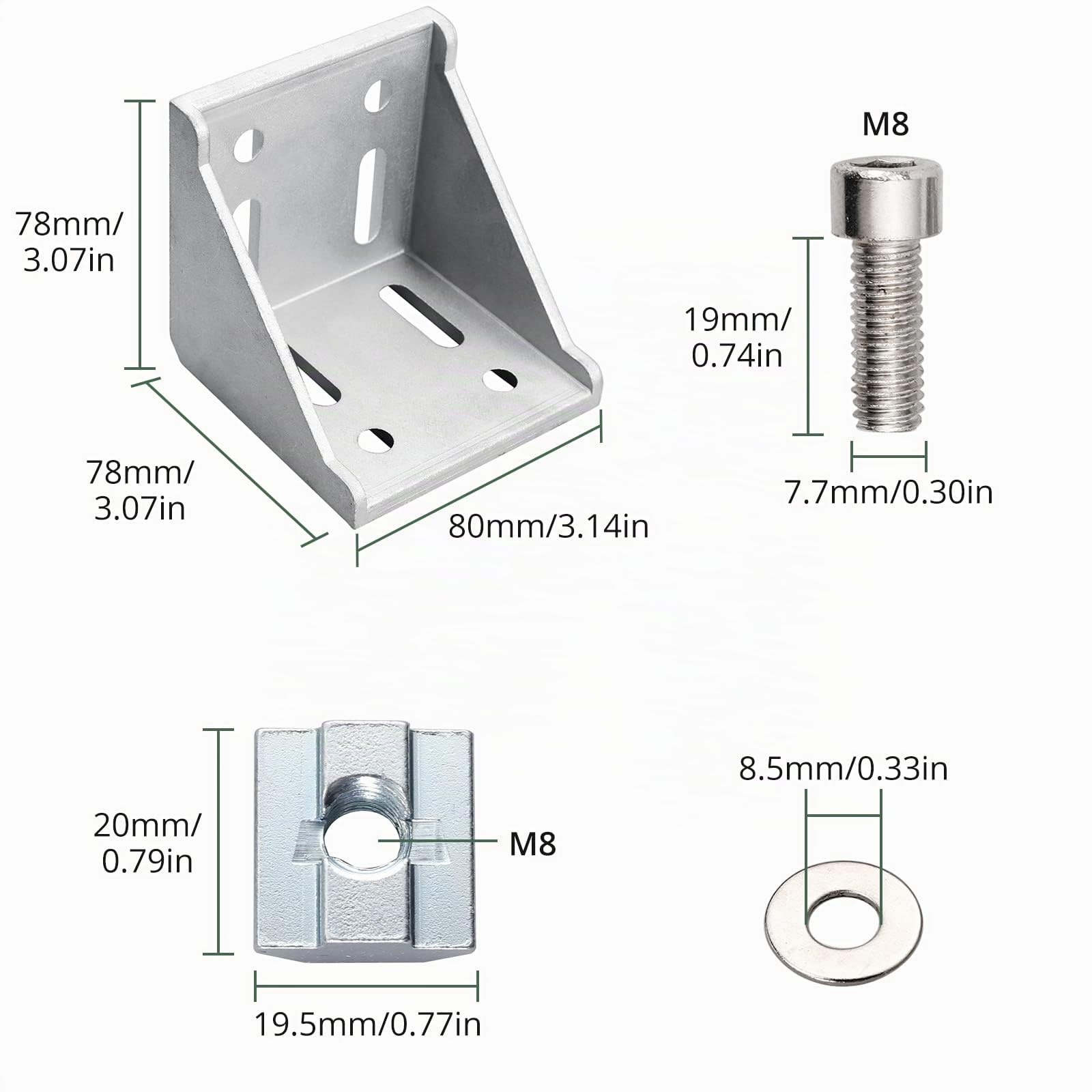 Befestigungswinkel 80x40x20 ZN - Aluprofil Nut 8 I-Typ