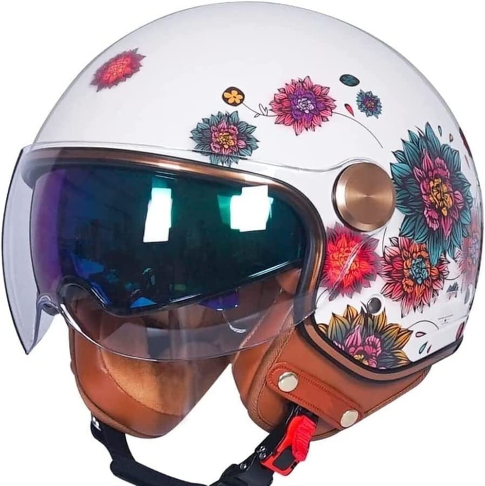 Półkask motocyklowy, półkask Jet-Helmet, otwarty kask z podwójną osłoną przeciwsłoneczną + regulowana klamra Quick Release, do kasku pilota skutera Cruiser Motorower, zatwierdzony przez ECE/DOT (Colo