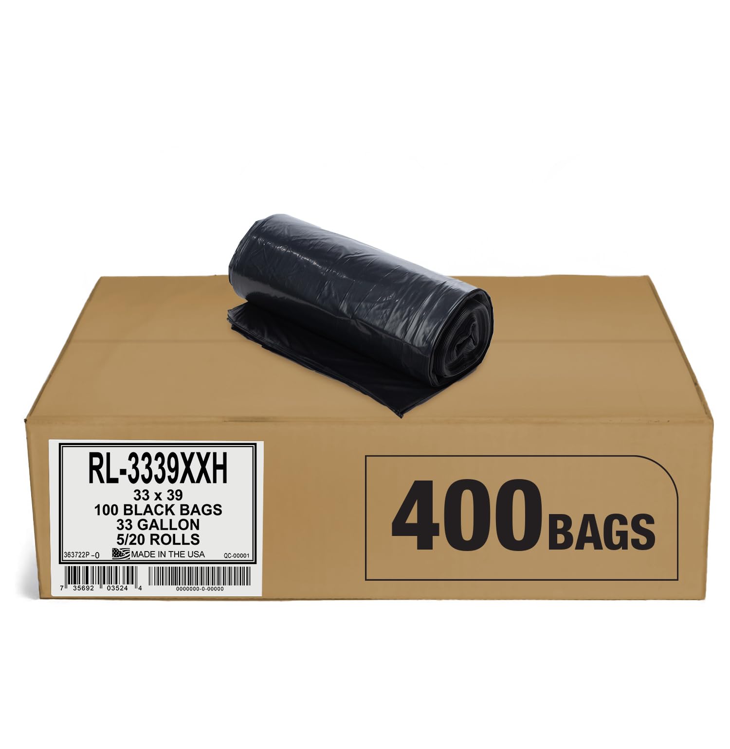 Aluf Plastics T-Tough Roll Pack Low Density Repro Blend Star Seal Coreless Rolls Bag, 33 Gallon 2 Mil, 39" Length x 33" Width, XXH Strength, Black (