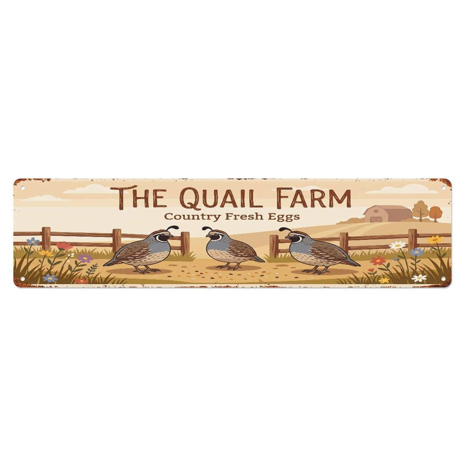 Metal Tin Sign Vintage Quail Farm Scene Country Fresh Eggs
