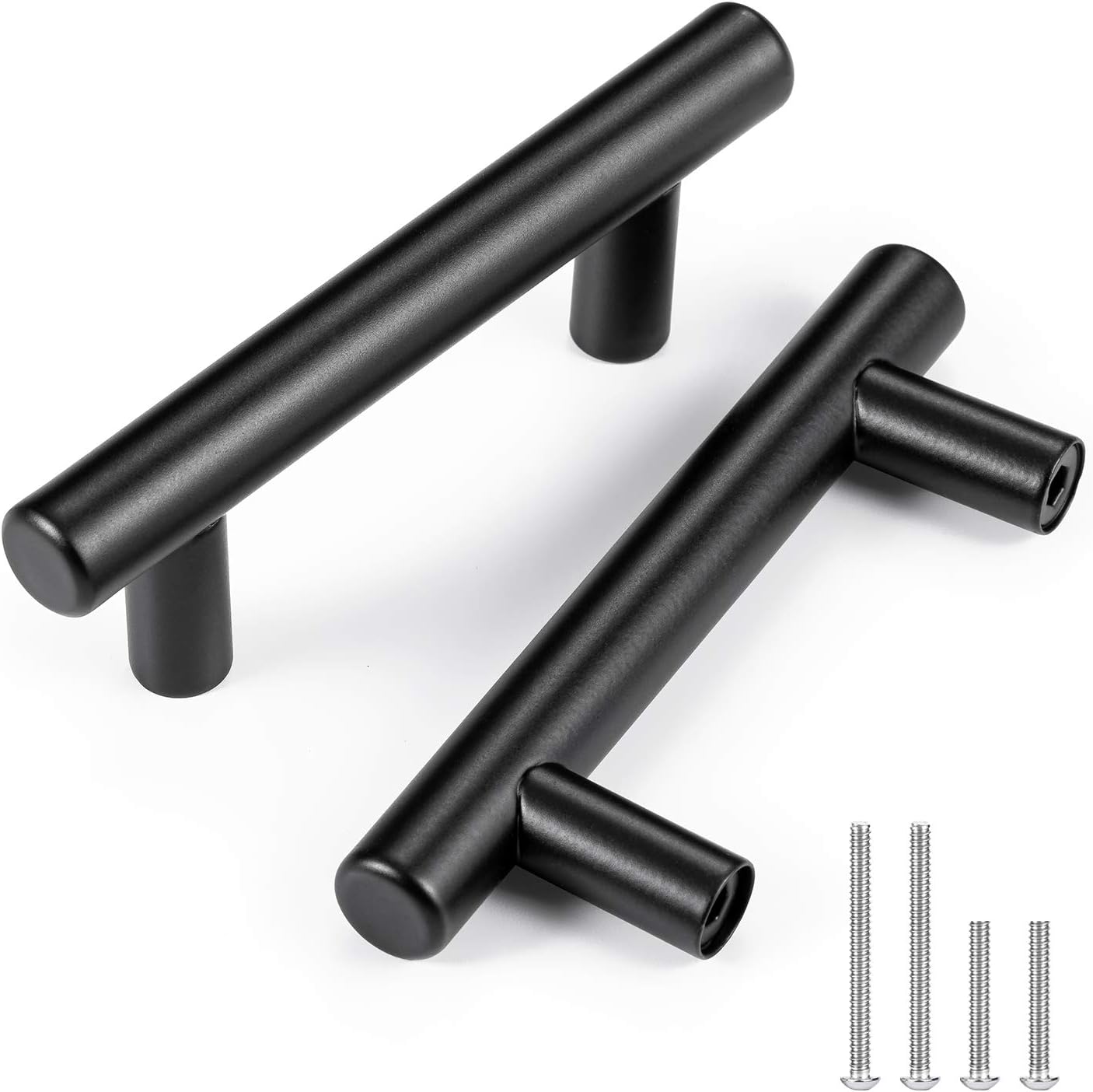 CZC HOME 20 Pack 4 Inch Cabinet Pulls Stainless Steel Drawer Handles, 2.5" Hole Center Drawer Pulls for Kitchen Dresser Cupboard with 2 Sizes Screws Matte Black