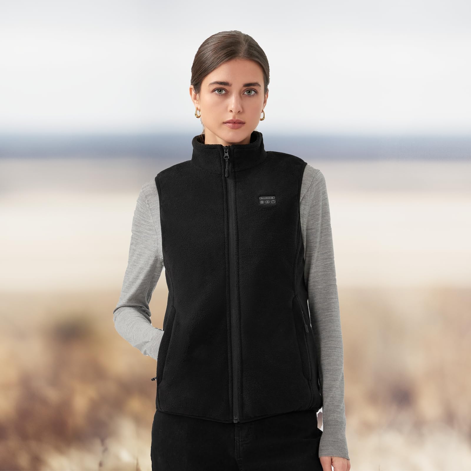 Fleece Heizweste Damen mit Powerbank 16000mAh 7.4V, Beheizte Weste 4-in-1 Unabhängiger Controller, Leichte Wärmeweste mit Akku 9 Heizzone für Winter Outdoor