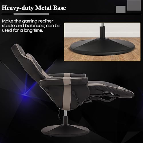 Miniatura 9 de Consofa Silla de juegos con reposapiés, silla de masaje para juegos, reclinable de piel sintética con altura ajustable, silla de juego giratoria con