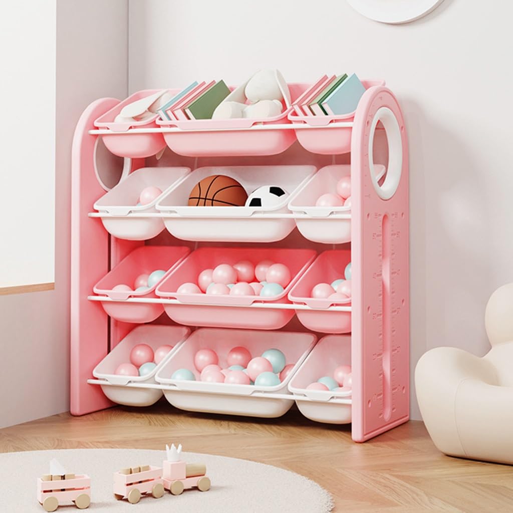 Organiseur de jouets avec 12 bacs de rangement – Organiseur multi-bacs à 4 niveaux pour livres, matériel scolaire, jouets – Organisateurs de jouets pour enfants et rangement pour salle de jeux