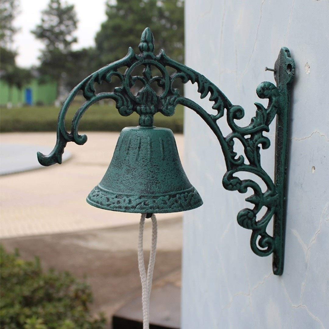 Timbre de puerta de hierro fundido Campana de cena, cartel de hierro fundido Retro europeo, timbre de mano, campana de hierro, decoración de pared de jardín, regalo, campana de hierro fundido de 11x5,