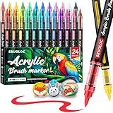SRUOLOC 24 Colors Acrylic Paint Markers, Brush Tip Automatic Ink Control Acrylic Paint Pens for Rock Painting...