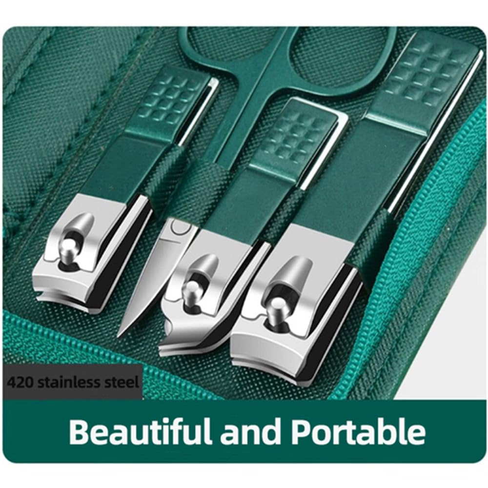 Juego de Tijeras para uñas, cortaúñas de Acero Inoxidable para Uso doméstico, para pedicura, Color Verde, 9 Piezas (Juego Verde de 9 Piezas)
