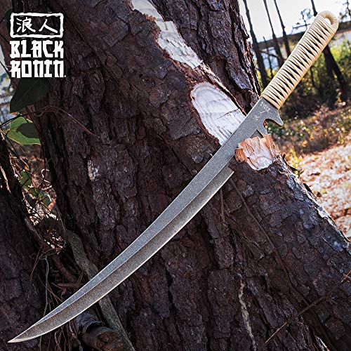 Black Ronin Tan Combat Wakizashi Sword with Injection Molded Sheath - Stonewashed Stainless
