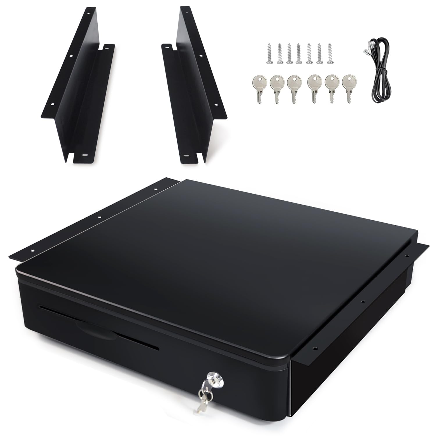 HONEY BEAR Cassetto registratore di cassa da 15,7 pollici con staffa set per ricevute/stampante termica sistema POS, con interfaccia RJ11 12 V, 4 banconote e vassoio per 8 monete, nero 40 x 40,5 x 9