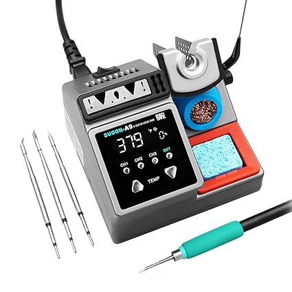 SUGON A9 210 Precision Soldering Stations 120W LCD Display Digital Soldering Iron Kit,2 Seconds Fast Heating up 716?, 3 Temperature Storage,212?-842?, ?/?,ESD,Quick Change Soldering Iron Tips Holder