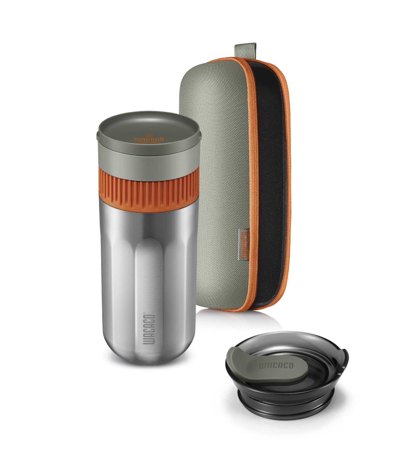 WACACO Pipamoka Reise-Kaffee-Set: Tragbare Kaffeemaschine + Schutzhülle + Trinkdeckel | All-in-One-Vakuum-Kaffeemaschine, isolierter Edelstahlbecher (300 ml)