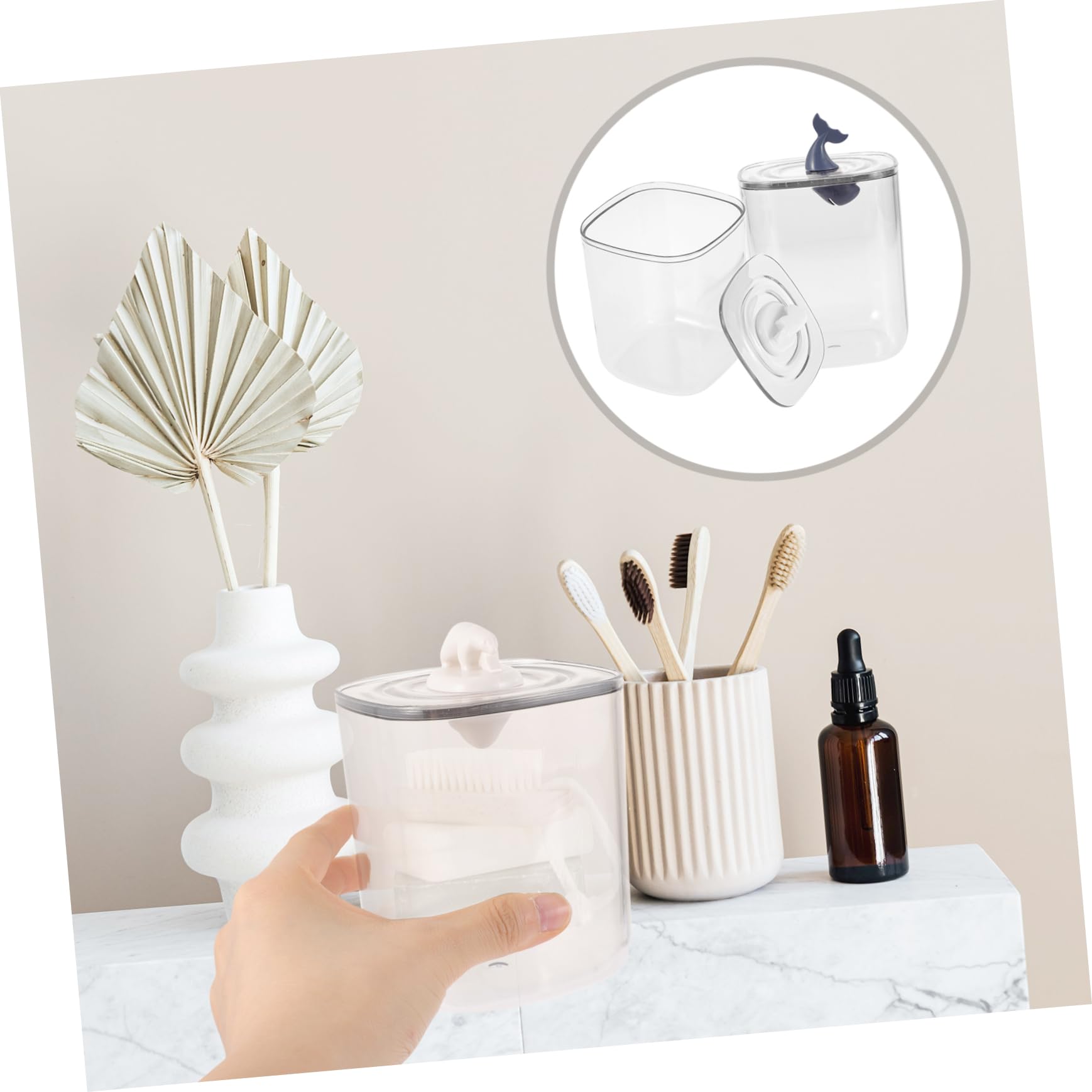 BEBEMOKO 2pcs Transparent Storage Box Cotton Pad Holder Picks Holder Floss Picks Container Toothpick Organizers Cotton Ball Holder Out Door Decor Floss Swab Dispenser Tabletop Decor Plastic