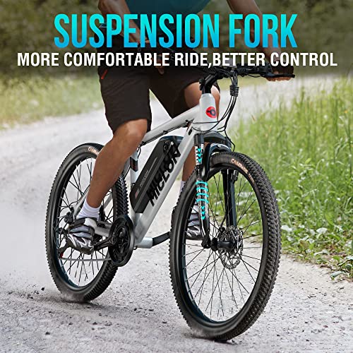 Miclon Cybertrack 100 Electric Bike 350W Electric Bicycle For Adults Bafang Motor, Shimano 21 Speed, Removable Battery, 20Mph 26'' Mountain Ebike Suspension Fork, Led Display - White #TOP3