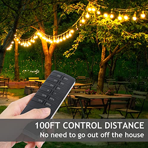 Image of Outdoor Dimmer for String Lights, Remote Control Light Dimmer Plug in, Light Timer Outdoor Waterproof, 100FT Range with 2 Grounded Outlets for Dimmable LED /Tungsten Bulb /Patio Lights