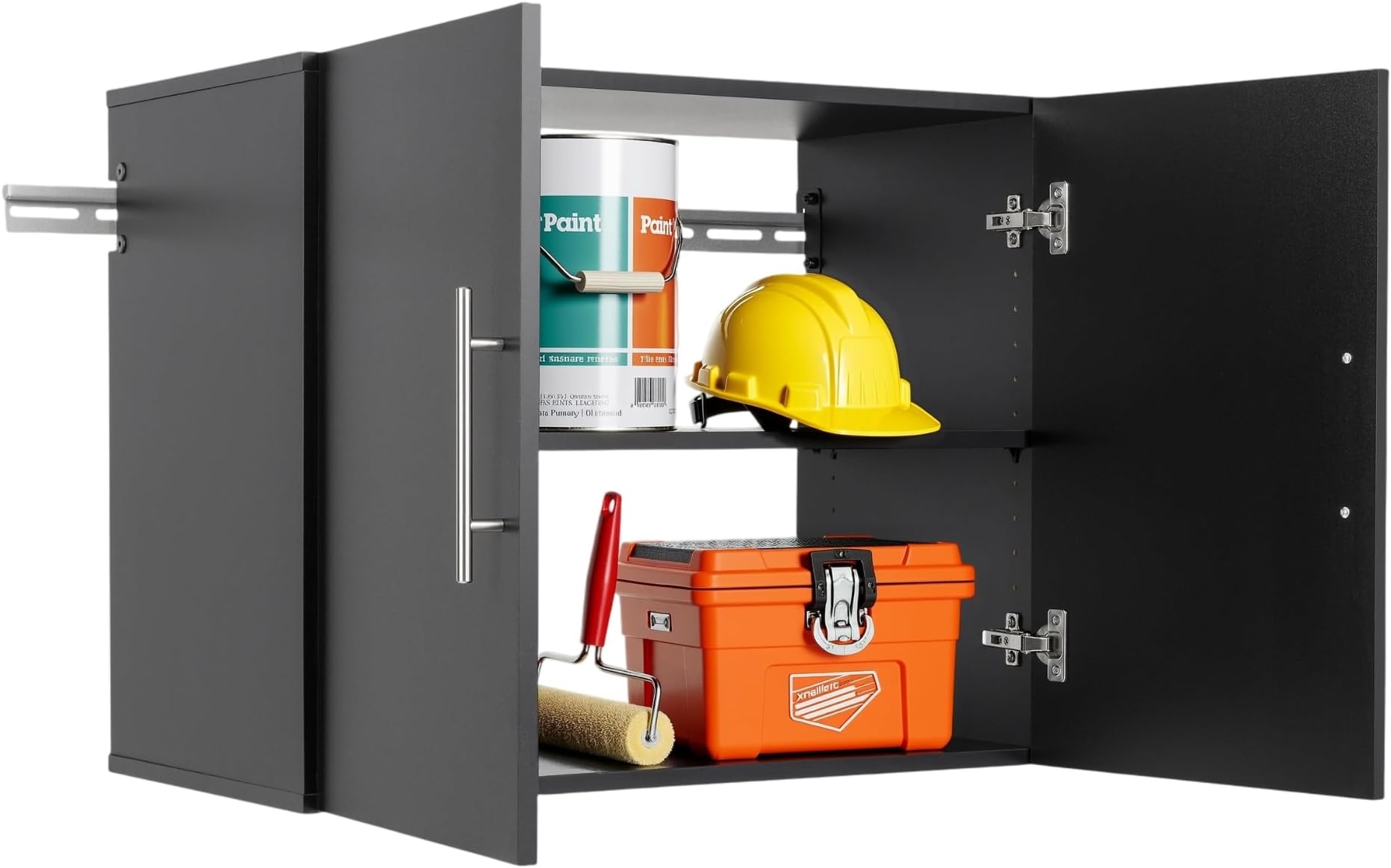 Prepac HangUps 30" Upper Garage Cabinet, Bathroom Cabinet Wall Mount, Ideal for Garage, Kitchen and Laundry Organization 30" W x 24" H x 16" D, Black