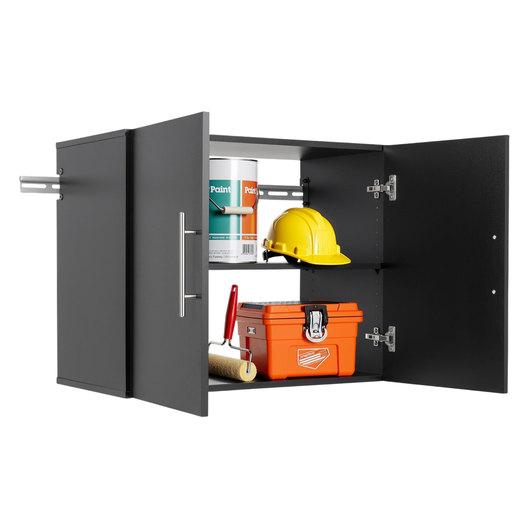 Prepac HangUps 30" Upper Garage Cabinet, Bathroom Cabinet Wall Mount, Ideal for Garage, Kitchen and Laundry Organization 30" W x 24" H x 16" D, Black