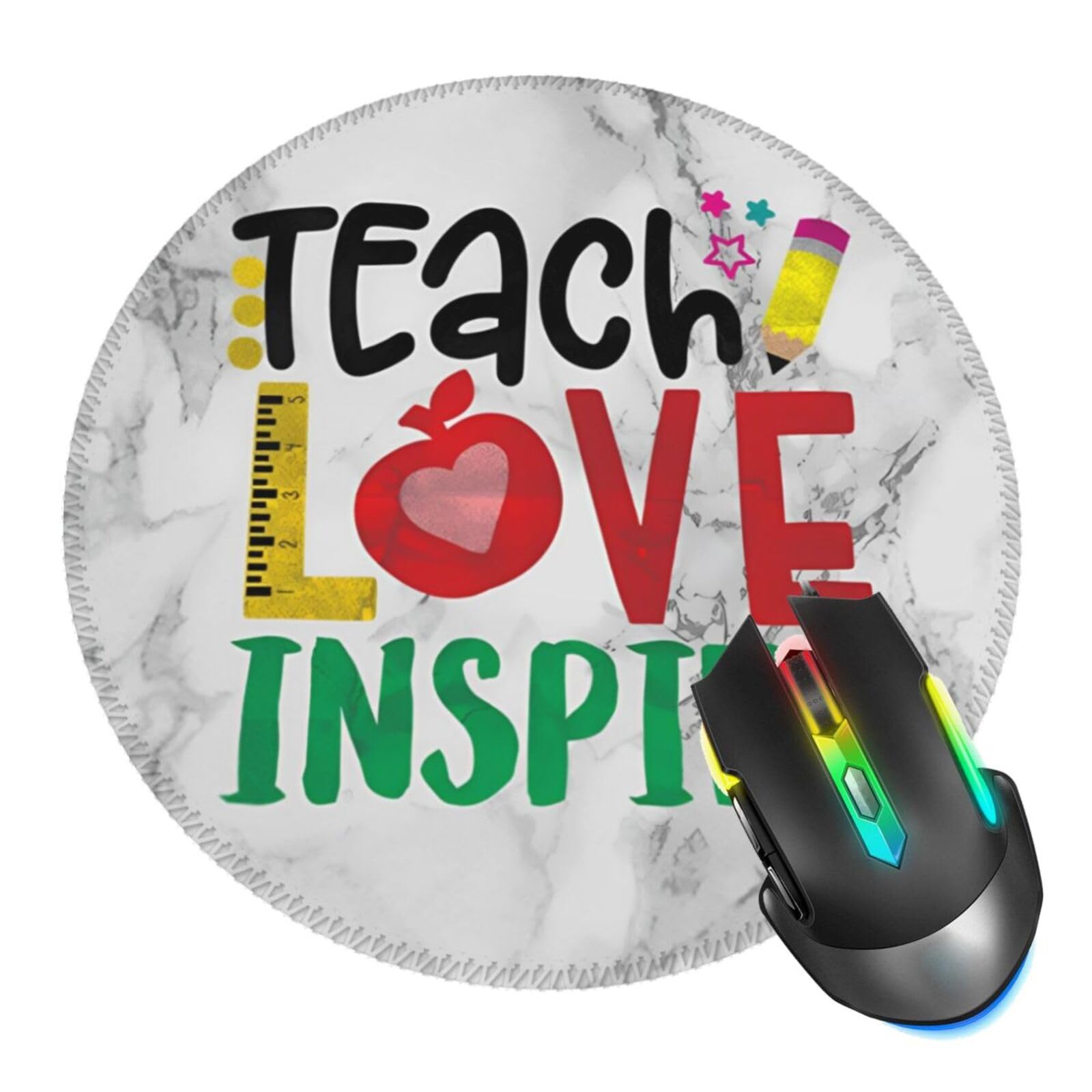 Teach Love Inspire Mouse Pad, Teacher Mouse Pads for Desk, Stitched Edge Mousepad with Non-Slip Rubber Base, Gaming Mouse Mat for Computer Laptop Home