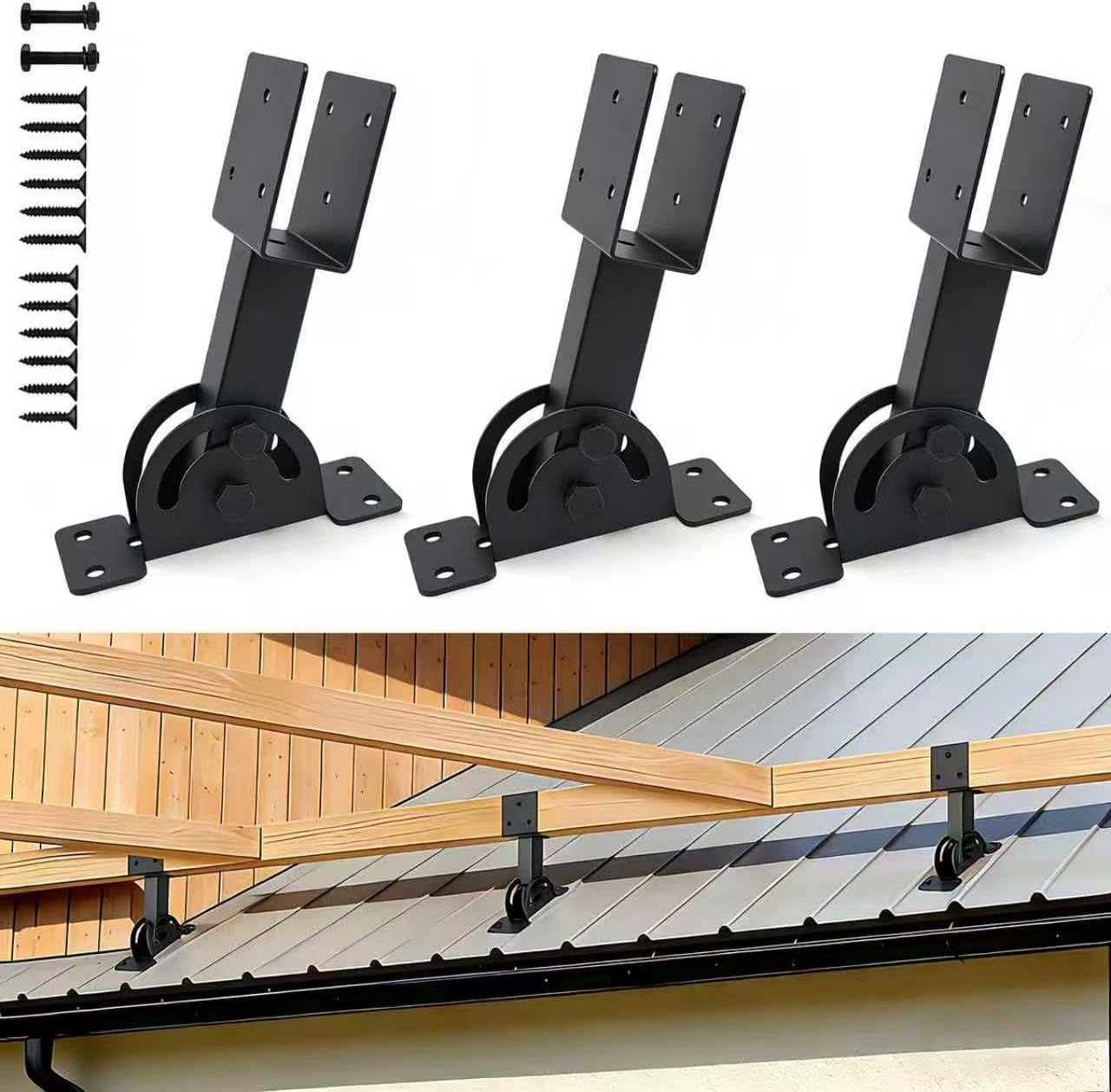 2x4 Heavy Duty Roof Riser Brackets Kit 3 Pcs, Adjustable Angle Pergola Support Brackets Black Powder-Coated Patio Roof Lift Brackets Suitable for Patio Gazebos/Pergolas