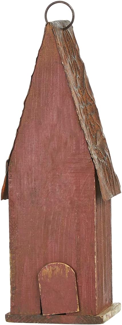 Glitzhome Bird Houses for Outdoor, 13.23" H Red Hand Painted Distressed Wood Garden Hanging Bird House for Bluebird Hummingbird Wren Finch Cardinals Cedar