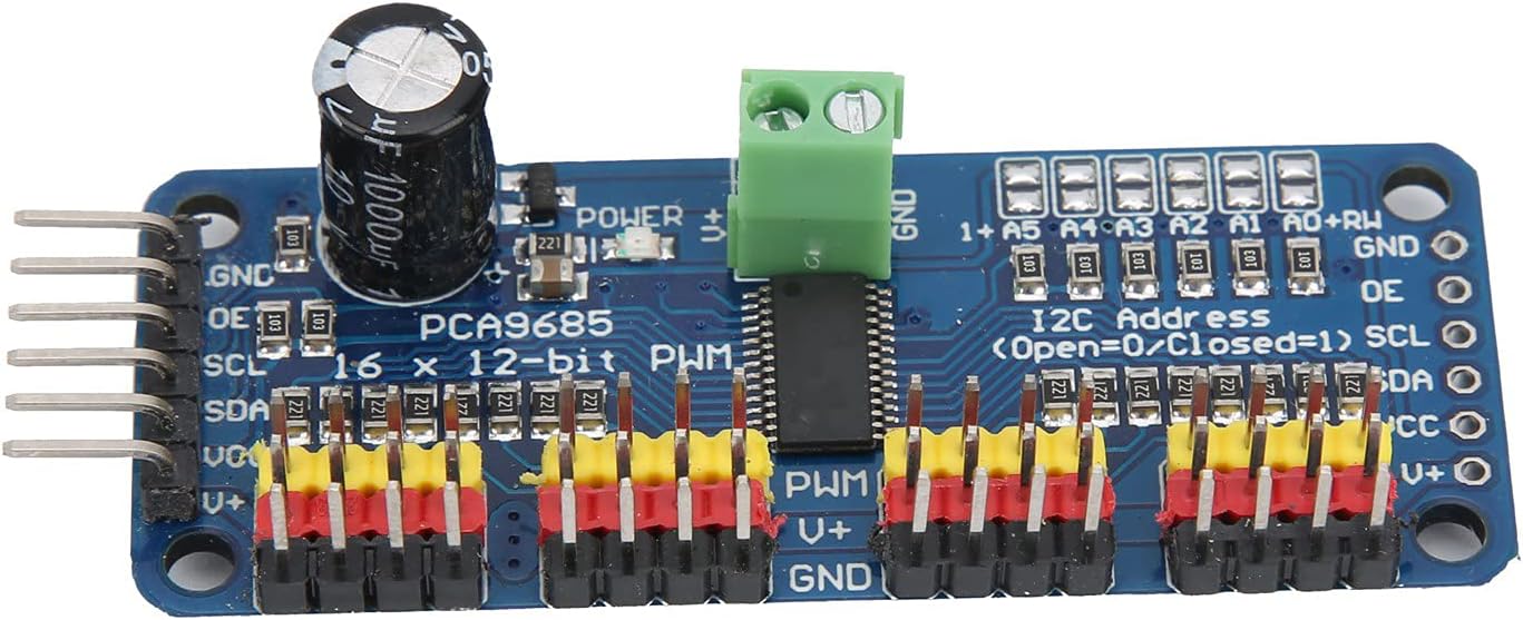 16 Channel PWM Servo Driver Module, IIC Interface PCA9685 for Robot, Board Compatible with 3.3V Microcontroller, Enhance Control for Robotics Projects