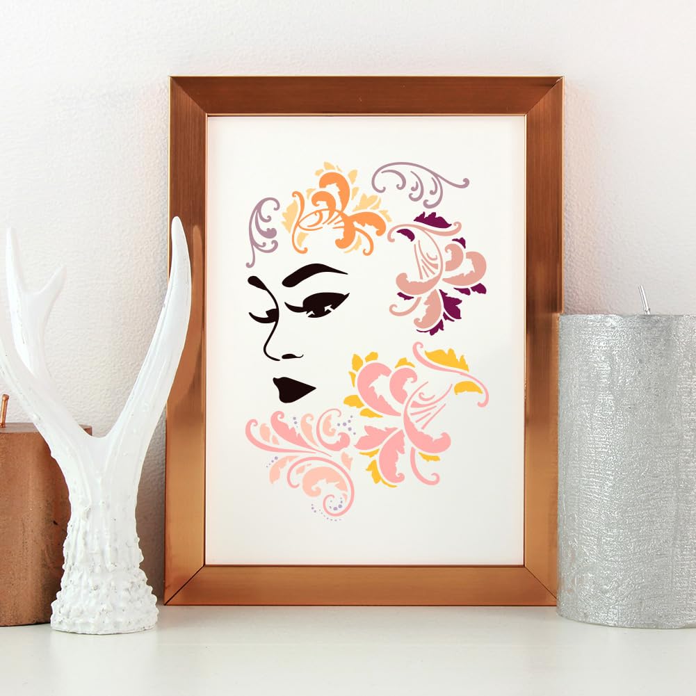 4-Pack Minimalist Woman Figure Painting Stencils - 8.3x11.7 Inch Beauty Lady Templates With Brush For DIY Art