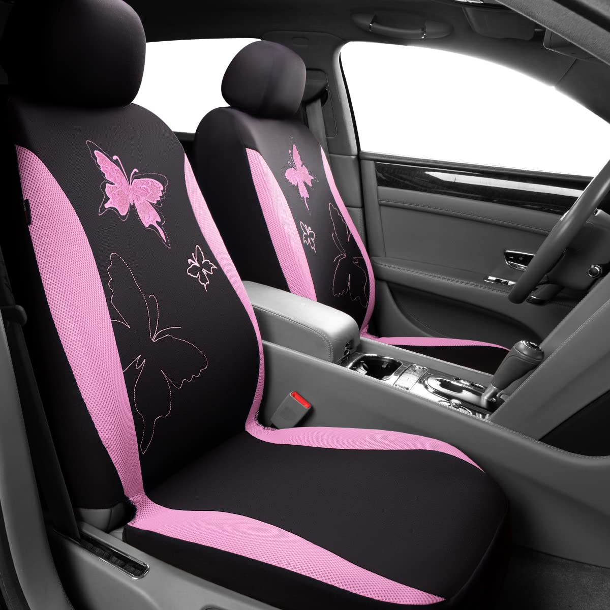 Flying Banner Housses de siège de Voiture Universelle Tendance avec Broderie Papillon Motif (Avant, Rose)