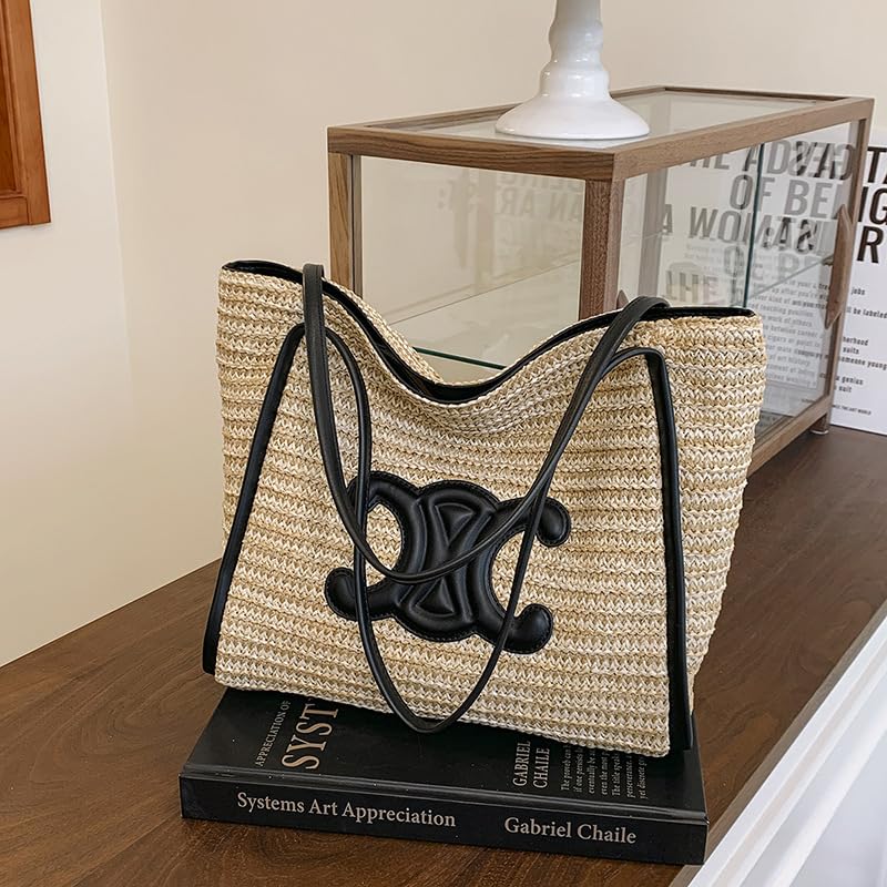 handwoven straw beach shoulder bag large vegetable market tote natural woven underarm holiday handbag for women