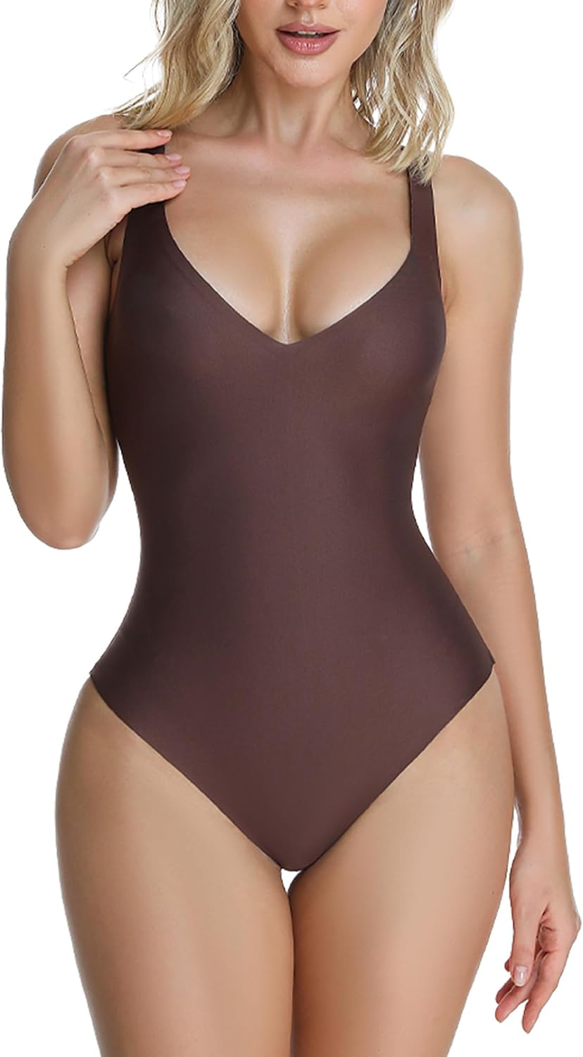 Women’s Shapewear Bodysuit Tummy Control Faja Body Shaper | Deep V Neck,Sleeveless,Backless,Going Out, Tank Tops,Thong Body Suits
