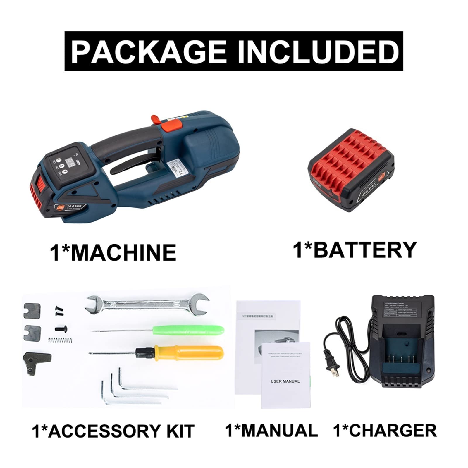 Portable V2 Electric Strapping Machine 3200N Battery Powered Automatic Banding PackageTool For 13-16mm PET PP Belt,DIY Tools(With One Battery)